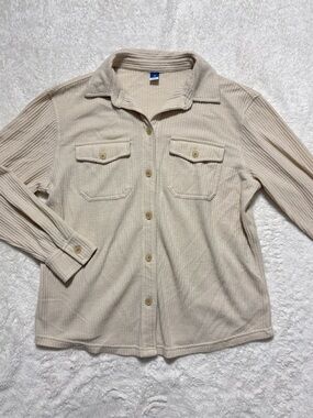 Old Navy Lightweight Cream Waffle Knit Button Up Top